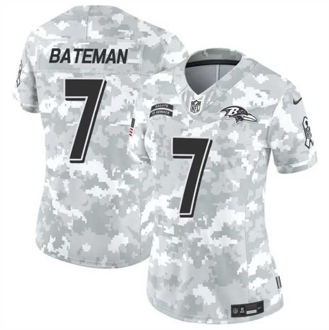 Women%27s Baltimore Ravens #7 Rashod Bateman 2024 F.U.S.E Arctic Camo Salute To Service Limited Stitched Jersey Dzhi